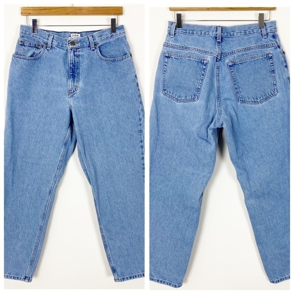 VINTAGE 90s Y2K LL BEAN High Waist Straight Tapered Leg Jeans Light Wash Sz 29P - Picture 1 of 10